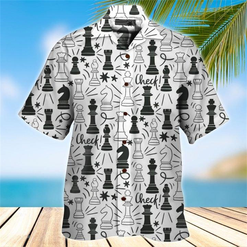3D Printing Chess - Summer Hawaiian Chess Graphic Casual Shirt